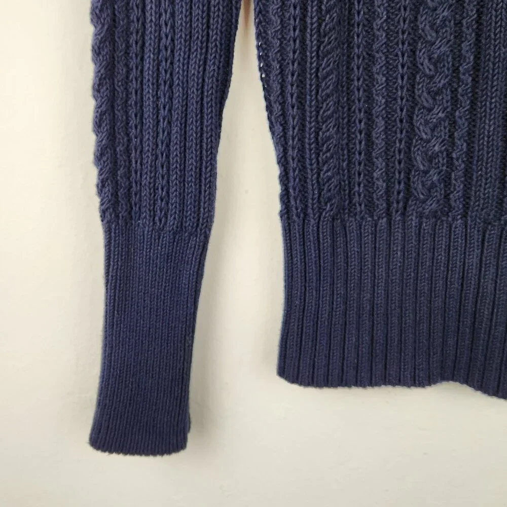 J. Crew Cotton Cable Knit Crewneck Sweater with Shoulder Zip sz XS